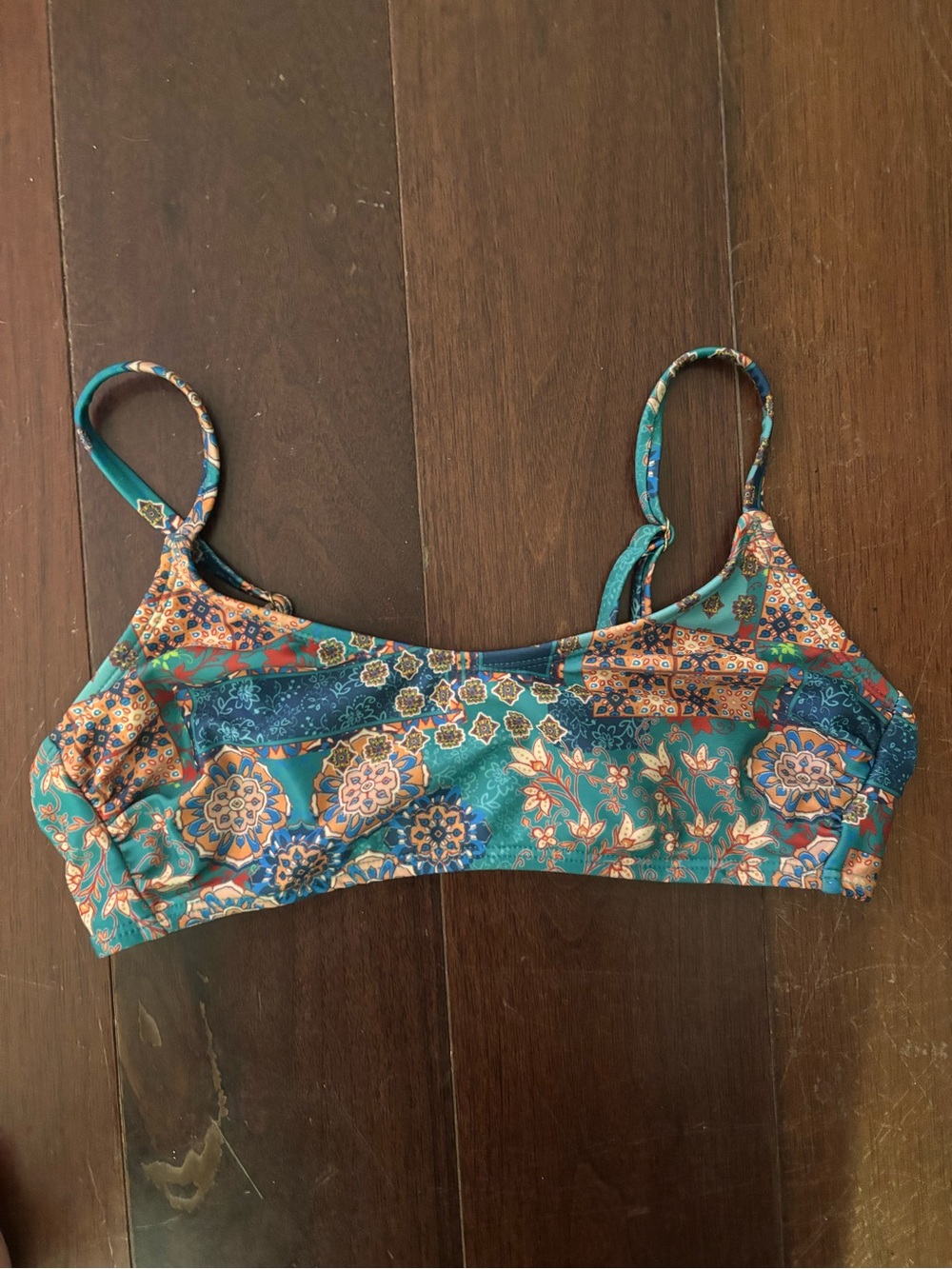 Target Teal Floral Mosaic Bikini Top